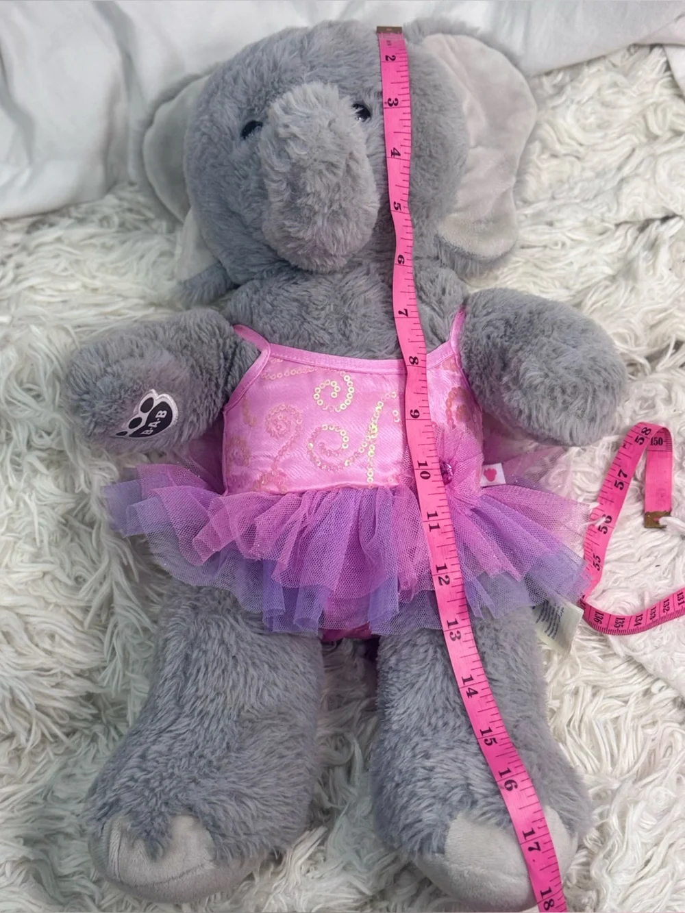 Build A Bear Plush Elephant Stuffed Animal Gray 16
